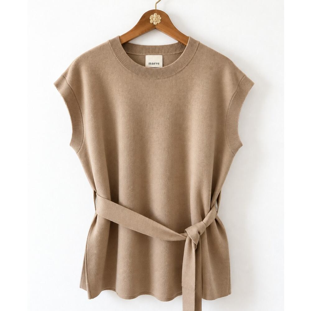 Maeve Anthropologie Womens Knit Sweater Top Camel Tan Quiet Luxury Sz. Small